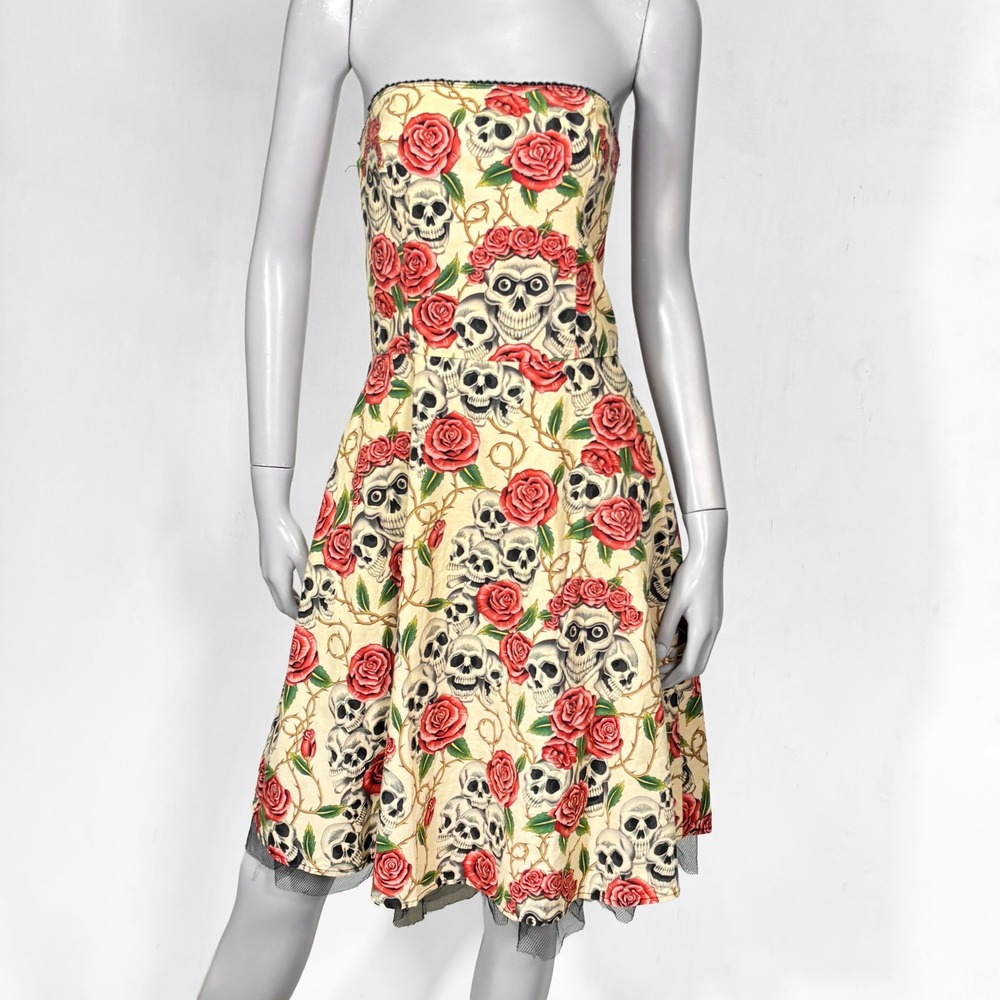 Folter Forever Yours Skull Tattoo Rose Dress M Tulle Rockabilly Pin-Up Alt Goth